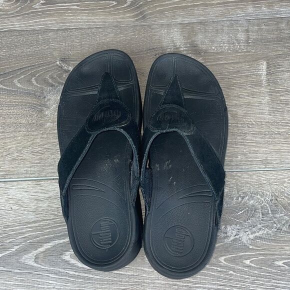 Fitflop Oasis Black Suede Women’s Sz 9 Slip On Thong Flip Flop Platform Sandals - Picture 5 of 10